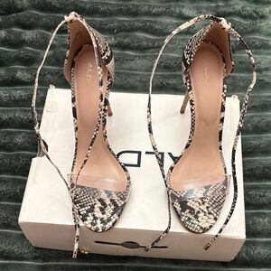 Aldo Snakeskin Lace-Up Heels - Black and Cream